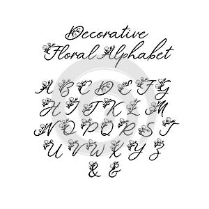 Vector Calligraphy Alphabet. Floral Letters. Decorative handwritten brush font for: Wedding Monogram, Logo, Invitation.