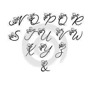 Vector Calligraphy Alphabet. Floral Letters. Decorative handwritten brush font for: Wedding Monogram, Logo, Invitation.