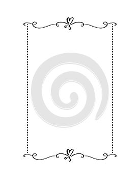 Vector Calligraphy ornamental frame with hearts. Valentine Day decorative ornament for decoration text, design of