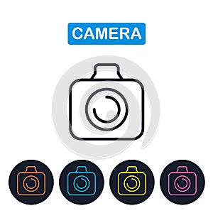Vector camera icon. Simple thin line image for websites, web de