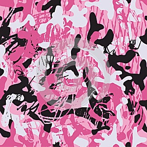 Grunge pink camouflage, modern fashion design. Camo pattern, fashionable fabric. Vector seamless texture. photo