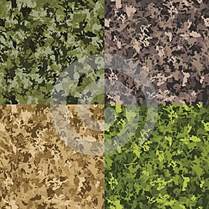 Vector camouflage seamless classic pattern set. Abstract hunting military camo endless texture. Khaki green black grey brown olive