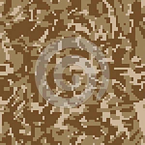 Vector camouflage. Seamless pixeled camo pattern. Military  texture. Brown desert color. Fabric textile print designs.