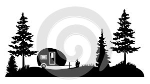 Vector Camper Forest, Nature, Outdoors Background.