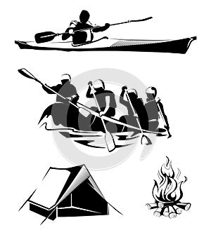 Vector camping rafting labels, logos, emblems