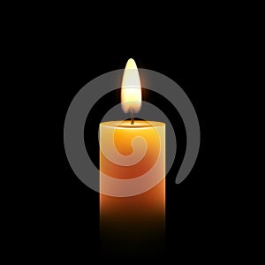 Vector candle wax isolated decoration. Candlelight flame for celebration. Glowing realistic candle light on transparent