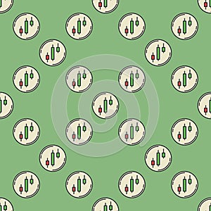 Vector Candlestick Chart Pattern in Circle colored seamless pattern