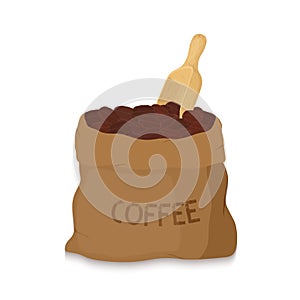 Vector canvas coffee bag with scoop, package