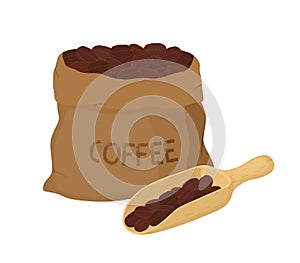 Vector canvas coffee bag with scoop, package