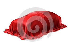 Vector car covered with red silk cloth