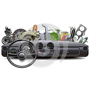 Vector Car Dashboard with Spare Parts