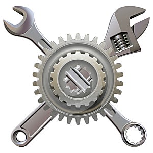 Vector Car Gearwheel with Spanner and Wrench