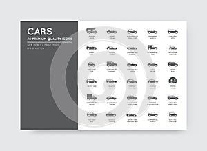 Vector Car Icons Set with All Car Types and Names photo
