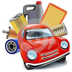 Vector Car Maintenance Concept with Motor Oil and Filters