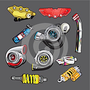 Vector Car parts on gray background