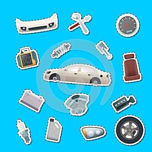 Vector car parts stickers of set illustration