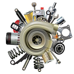 Vector Car Parts with Turbocharger