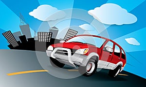 Vector car in the road