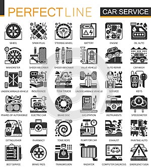 Vector Car service black mini concept icons and infographic symbols set