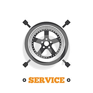 Vector car service icon. Tire fitting icon.