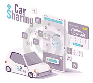 Vector car sharing and hire app concept