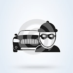 Vector car thief Icon. Thief steals car, insurance. Flat design vector illustration