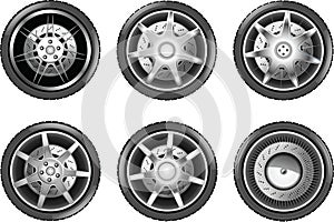 Vector car tire icons. Wheels