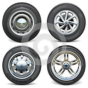 Vector Car Tires with Retro and Modern Disks