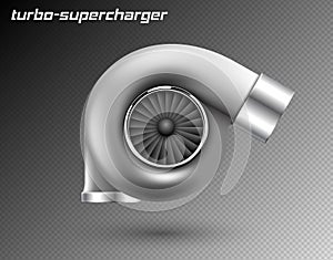 Vector car turbocharger isolated on transparent background. Realistic metal turbine icon. Tuning turbo superchardger.