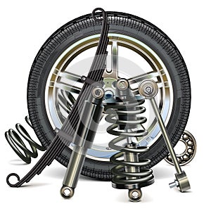 Vector Car Wheel with Suspension Parts