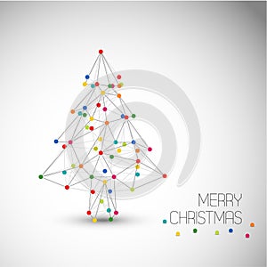 Vector card with abstract christmas tree made from lines and dots