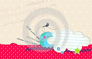 Vector card with bubble cloud for text and ball