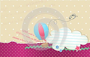 Vector card with bubble cloud for text and balloon