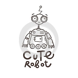 Vector card with  cute cartoon robot.