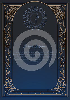 Vector card design. Golden frame on dark blue background