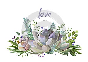 Vector card design with Succulent flower plant berry