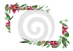 Vector card floral design with green watercolor, herbs, leaves e