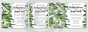 Vector card floral design with green watercolor, herbs, leaves e