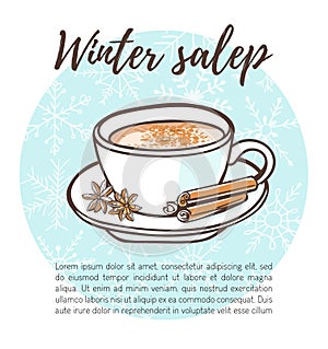 Vector card with popular turkish drink salep in winter design