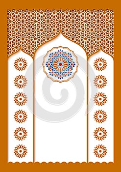 Vector card template with arabic textures and mosque borders. design for print, covers, gift cards