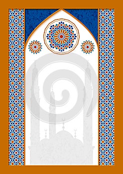 Vector card template with arabic textures and mosque borders. design for print, covers, gift cards