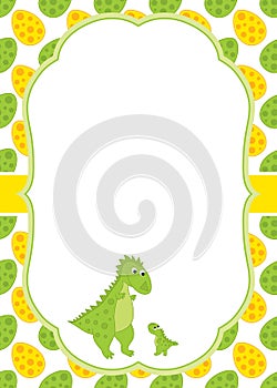 Vector Card Template with a Cute Cartoon Dinosaurs.