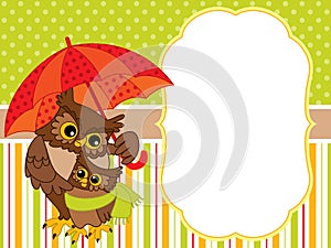 Vector Card Template with Cute Owls. Vector owls.