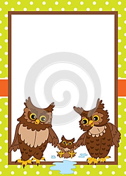 Vector Card Template with Cute Owls. Vector owls.