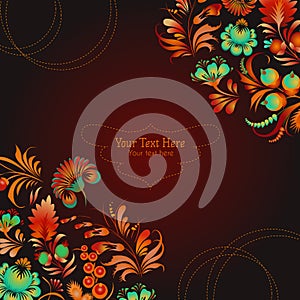 Vector card template with floral ornament in folk style