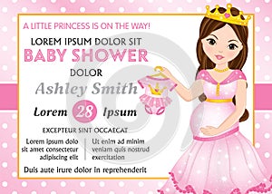 Vector Card Template with Pregnant Woman for Baby Shower. Vector Baby Girl