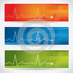 Vector cardiogram banner set