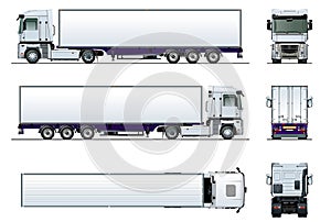 Vector cargo semi truck mockup isolated on white