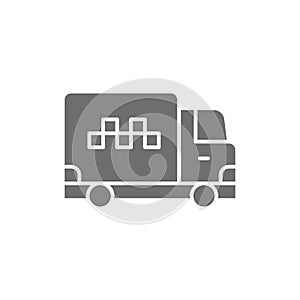 Vector cargo taxi, truck, delivery gray icon.