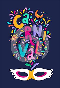 Vector Carnival colorful gorisontal flyer, banner, posters masquerade invitation. Festive party tickets mask template